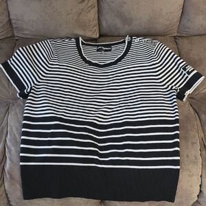 Karl Lagerfeld Black and White Striped Crewneck Sweater